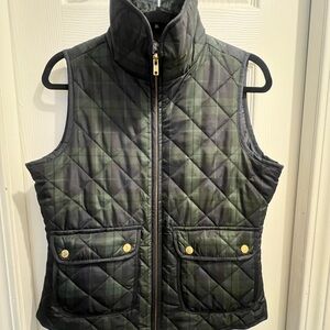 British Khaki Quilted Dark Green Plaid Vest